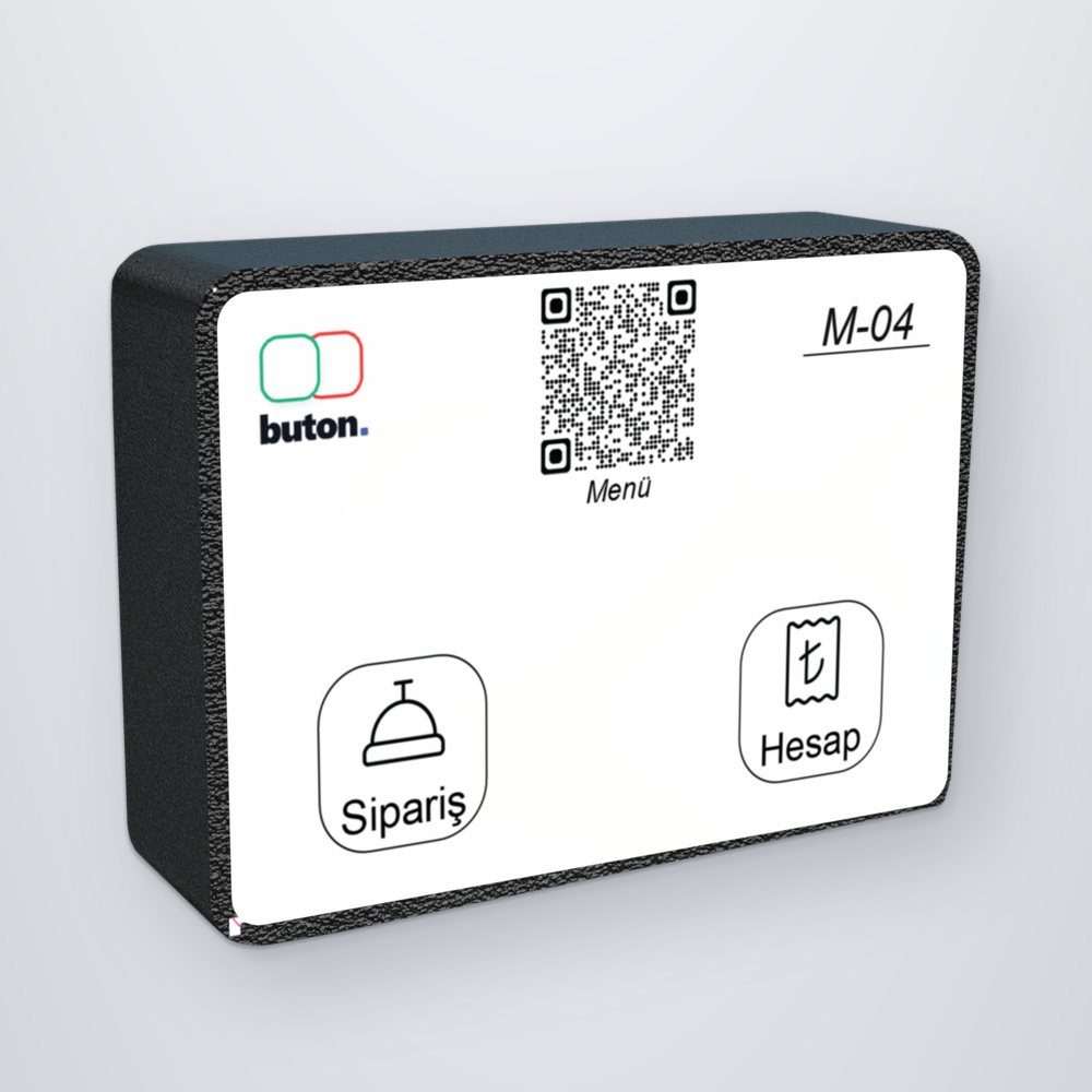 Buton Masa; logo, QR menü, masa numarası, Sipariş ve Hesap tuşları