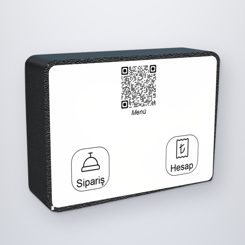 Buton Menü; üstte QR menü, altta Sipariş ve Hesap tuşları