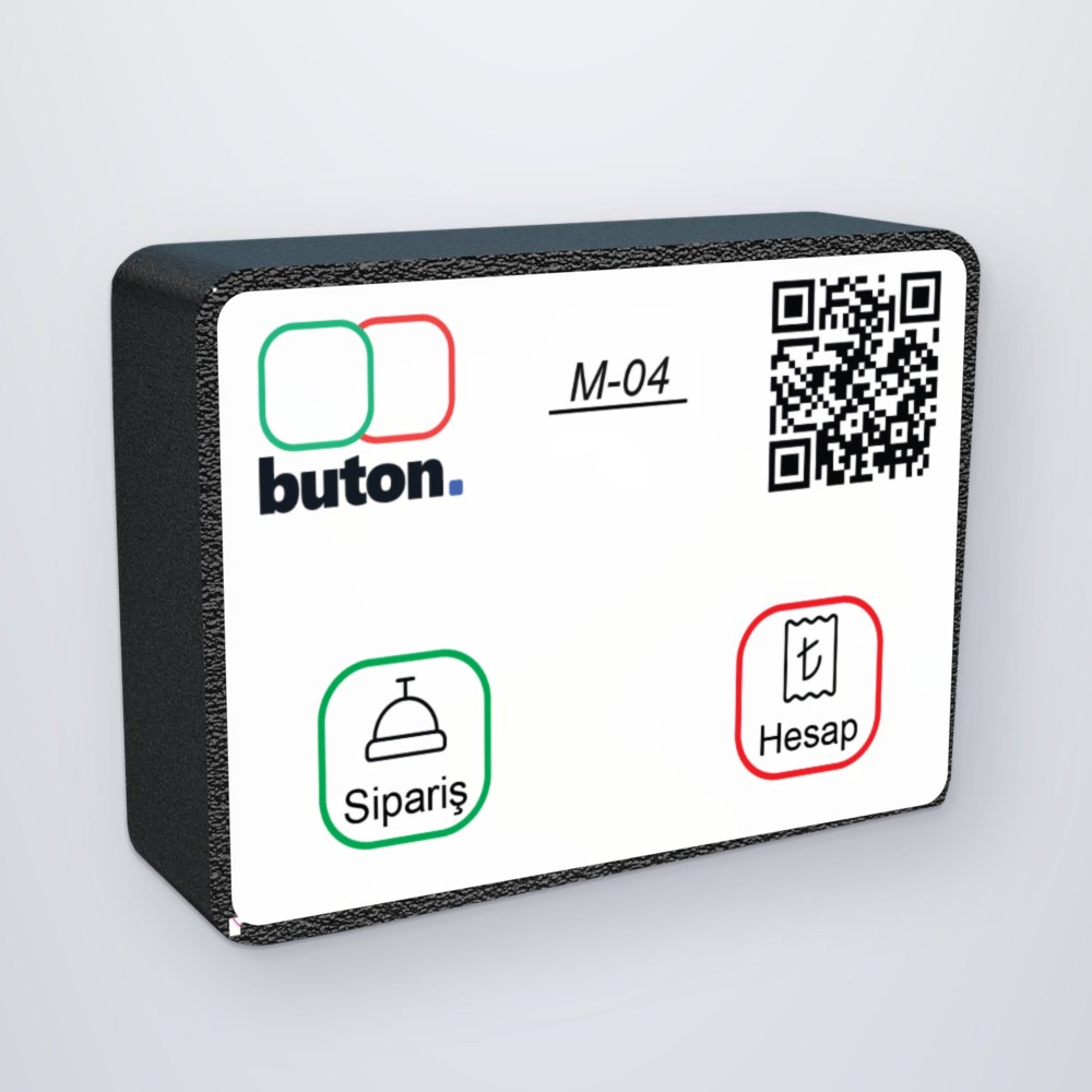 Buton Masa; logo, QR menü, masa numarası, Sipariş ve Hesap tuşları